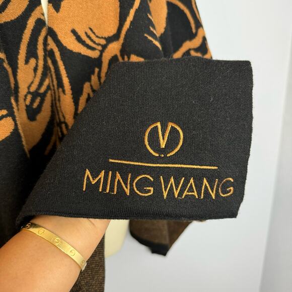 Ming Wang Knit Poncho Cape Wrap Rust Brown Black Printed Hope Wrap O/S New - Picture 6 of 15